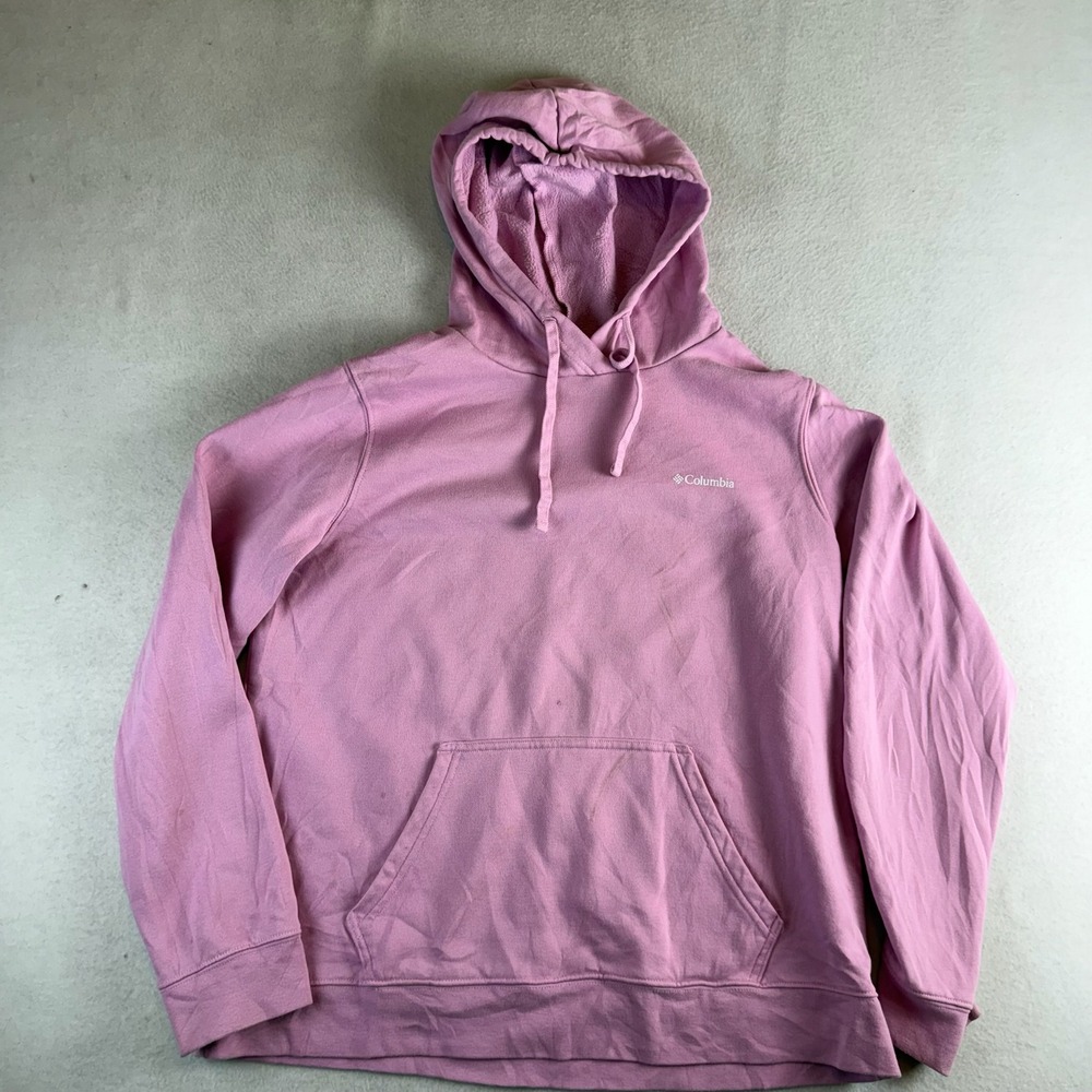 Columbia Womens Pink Pullover Hoodie Fleece Logo Sweatshirt Size L